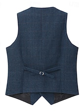  gilet da uomo in tweed, gilet, moda vintage, primavera e autunno, bottoni, misto lana, comodo, semplice, monopetto, scollo a V, vestibilità regolare, verde scuro, blu navy, grigio scuro, grigio chiaro.