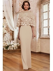 voordelige Vloerlengte-Tweedelig Tot de grond Feestjurk Cocktail jurk Bruiloft gast jurk Moeder van de bruid jurk Korte mouw Halve mouw Strakke ronde hals Ronde hals Elegant Formeel Bruiloft gast Familiebijeenkomst Chiffon