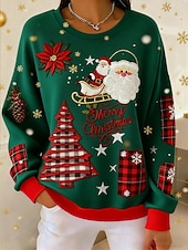 abordables Sweat de Noël-Femmes Sweatshirt Pull Graphique Arbre de Noël Occasionnel manche longue Col ras du cou Hauts Réguliers Rue Tenue Quotidienne Occasionnel Patchwork Jaune Rouge Vert Beige Automne Hiver