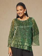  Naisten Pusero Mekkoiset topit Sifonki Topit Laskostettu Kimallus Tyylikäs Tiukka pyöreä kaula-aukko Häävieras Bile Apila Kesä Kevät Syksy