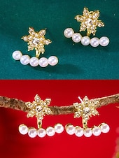 billige Øredobber for kvinner-Julesnøfnuggøredobber til dame - legeringsmateriale med krystall- og perledetaljer, elegante høytidssmykker til fester og vinteranledninger