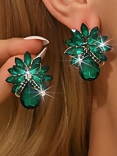 economico Orecchino da donna-orecchini da donna con cristalli color smeraldo - lussuosi pendenti di strass &amp;modelli di cerchi per feste glamour ed eventi serali