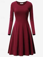 cheap Sweatshirt &amp; Hoodie Dresses-Women's Midi Dress Hoodie Dress T Shirt Dress Tee Dress Elegant Modern Daily Outdoor Vacation Loose Fit Plain Long Sleeve Crew Neck Black White Yellow Wine Spring Fall