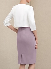 abordables Ensembles de robes pour maman-Deux Pièces Fourreau Colonne Ensembles de Robes Mi-long Robe d'invité de mariage Robe de Mère de Mariée  Manche 3/4 Bijoux Élégant robe demoiselle d honneur Église Chiffon Satin Dentelle Robes avec