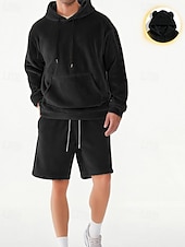 cheap Basic Tracksuits-Men's Hoodie Tracksuit Hoodie &amp; Shorts Set Hoodie Outdoor Vacation Daily Drawstring Plain Black Green Grey Activewear Sports Fashion Fall