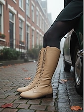 Χαμηλού Κόστους Μπότες μάχης-Γυναικείες μπότες τζιν με κορδόνια - casual ψηλοτάκουνες μπότες για ανοιξιάτικη και φθινοπωρινή μόδα, άνετες και κομψές