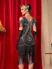 abordables Vestidos de los años 20-Conjunto Rugido 20s 1920s Hasta la Rodilla Vestidos Vestido Flapper Accesorios con accesorios Hombro frío Mangas cortas El gran Gatsby charlestón Lentejuelas Borlas Pluma Escote en Pico Disfraz Mujer