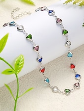 baratos Dia dos Namorados-Conjunto de colar e pulseira com pingente em formato de coração, feito de liga metálica, disponível em diversas cores – acessório perfeito para o Natal e Dia dos Namorados.