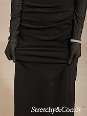 preiswerte abendkleider-Damen Maxikleid Etui-Kleid Wickelkleid Elegant Abendgesellschaft Hochzeit Hochzeitsgast Gerafft Spitze Asymmetrisch Normale Passform Einfarbig Ärmellos Dreiviertelarm V Ausschnitt Schwarz