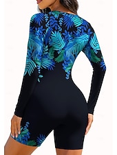 お買い得  ワンピースラッシュガード-女性用 ラッシュガード ワンピースサーフィンスーツ 水着 フラワー トロピカル風 カラーブロッキング ジッパーを閉める 内蔵ブラ付き 取り外し式パッド UVサンプロテクション UPF50+ 超軽量(UL) 長袖 スイムウェア ラッシュガード サーフィン ビーチ ウォータースポーツ 夏