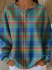 economico Felpe con Cappuccio Testurizzata-Per donna Giacche strutturate Bottoni Grafico Plaid Elegante Vintage Classico Manica Lunga Girocollo Top Regolari Casuale Casa Lavoro Blu Rosa Rosso Arancione Verde Primavera Autunno Inverno