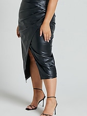 abordables Faldas Formales-Mujer Elegante Moda Midi Alta cintura Faldas Plano Frunce Puntas abiertas Rígido Diario Calle Rojo tinto Negro Marrón Beige Primavera