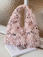 economico Clutch e borsette da sera-borsa da donna in pelliccia sintetica con paillettes: design scintillante e luccicante con materiale morbido, disponibile in due misure, perfetta per feste serali e occasioni speciali