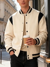 preiswerte Sportjacke-Herren Leichte Jacke Freizeitjacke Collegejacke Outdoor Urlaub Patchwork Tasche Frühling Herbst Farbblock Streetwear Stilvoll Stehkragen Regulär Dunkelgrau Schwarz Wein Marineblau Khaki Jacken