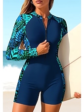 Недорогие Рашгард One Pieces-Жен. Стандартный Рашгард Цельный костюм для серфинга Купальный костюм Цветочный принт тропический Блокировка цвета Застегнуться со встроенным бюстгальтером Съёмные вставки УФ-защита от солнца UPF50