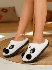baratos Chinelos de mulher-Pantufas femininas fofas de panda de pelúcia – pantufas de inverno macias e quentinhas para usar em casa, estilo desenho animado aconchegante, presente de Natal para usar em casa e relaxar.
