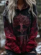  Női Pulóver Hoodie pulóver Grafika Állat Törzsi Punk Szüret Fémes Hosszú ujj Kapucni Normál felsők Hétköznapi Utca Sport Medence Sötétvörös Narancssárga Lóhere Tavasz Ősz Tél