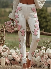  نسائي طماق بنطال ضيق مريح العطلة عتيق أساسي مكتمل الطول خصر عاليPantsعيد الميلاد المجيد ورد طبع مريح قابل للبسط فضفاض مناسب للبس اليومي الأماكن المفتوحة أزرق أبيض زهري أخضر الربيع الخريف قياس نحيل