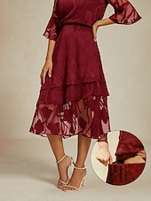  Γυναικεία Κομψό Καθημερινό Μίντι Μεσαία Μέση Φούστες Δαντέλα Με Βολάν Ακανόνιστος γιακάς Μικροελαστικό Ημερομηνία Καθημερινά Κρασί Άνοιξη, Φθινόπωρο, Χειμώνας, Καλοκαίρι