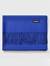 ieftine Accesorii de Crăciun-Eșarfă de Crăciun pentru femei, cu aspect de cașmir, șal de iarnă moale din imitație de cașmir cu ciucuri, eșarfă caldă de culoare uni pentru sărbători, exterior și purtare zilnică