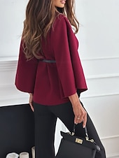 levne Zimní kabáty-Dámské Plášť / pláštěnky Pohodlné Prodyšné S páskem Elegantní Na běžné nošení Bez vzoru Dovolená ulice Ležérní Denní nošení Pullover Standardní Stojáček Volný Dlouhý rukáv Svrchní oděvy Černá Fialov