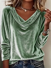 economico Bluse Eleganti-Per donna Blusa Top Eleganti Arricciato Patchwork Drappeggiato Tinta unica Semplice Elegante Vintage Festa Manica Lunga Scollo a Cascata Top Regolari Quotidiano Lavoro Ferie Blu Fucsia Verde Grigio