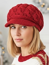 tanie Kapelusze damskie-Damska czapka z dzianiny akrylowej z podszewką z polaru, w wielu kolorach, wygodna i stylowa na święta Bożego Narodzenia i zimowe aktywności