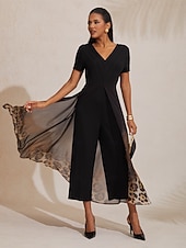 رخيصةأون Jumpsuits-جمبسوت شيفون محبوك بنقشة جلد الفهد المتدرجة، أنيق، مناسب لحفلات العطلات