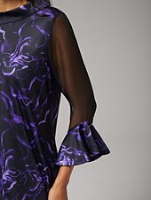 cheap Shirts,Tops &amp; Blouses-Women's Blouse Black Floral Print Stretch Chiffon Sleeves Bateau Neckline Casual Comfortable Spring Summer Fall Vacation