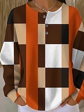 economico Felpe con Cappuccio Testurizzata-Per donna Giacche strutturate Bottoni Grafico Plaid Elegante Vintage Classico Manica Lunga Girocollo Top Regolari Casuale Casa Lavoro Blu Rosa Rosso Arancione Verde Primavera Autunno Inverno