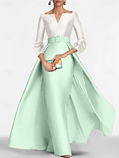 economico Abiti da ballo-Tubino Colonna Lunghezza al pavimento Abito da Sera Abito da ballo con sopragonna Abito formale Elegante Monocolore Setoso Manica 3/4 Scollo a V Natale Formale Cintura / Fascia Raso con Spacco