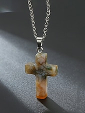 Недорогие Мужские украшения-Мужское рождественское ожерелье с подвеской-крестиком из натурального камня, доступно в нескольких цветах, стильный и модный дизайн, идеально подходит для подарков на праздники