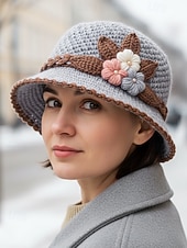 tanie Kapelusze damskie-Damska czapka beanie z dzianiny – miękki wełniany materiał, wiele kolorów, zdobienie w postaci kwiatów 3D, podszewka z polaru zapewniająca ciepło, idealna na święta Bożego Narodzenia i zimowe aktywności na świeżym powietrzu