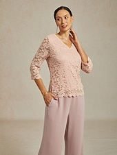 cheap Lace Tops-Women's Lace Shirt Blouse Lace Floral Elegant Long Sleeve V Neck Regular Tops Daily Wedding Guest Cute Outfits Pink Summer Spring Fall Winter