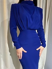 preiswerte schwarzes Maxikleid-Damen Midikleid schwarzes kleid Elegant Mode Modern Täglich Ausgehen Wochenende Normale Passform Einfach Langarm Hoher Ausschnitt Schwarz Rosa Wein Dunkelblau Frühling Herbst Winter