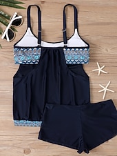 baratos Tankinis-Tankini Feminino de Biquíni 2 Peças com Cintura Alta Controle de Barriga Cintura Alta Slim Costas Nuas Roupas de Praia de Férias Gráfico Floral com Decote U Sem Mangas