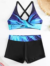 cheap Tankinis-Women's Swimwear 2 Piece Shorts Swimsuit Backless Vacation Beach Wear Geometic V Neck Sleeveless Bathing Suits