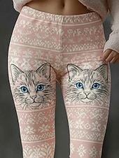  Damen Leggings Gemütliche Leggings Urlaub Vintage Ethno-Stil Volle Länge Hohe Taille Grafik Katze Drucken Bequem Dehnbar Lässig Täglich Urlaub Rosa Dunkelpink Frühling Herbst Schmale Passform