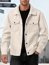 economico Giubbotti Casual-Per uomo Giacca Leggera Giacca Camicia Giacca Casual All'aperto Streetwear Tasca Bottoni Primavera &amp; Autunno Autunno &amp; Inverno Semplice Streetwear Quotidiano Collo ripiegato Regolare Nero Marrone