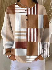 preiswerte Streifen- und geometrische Kapuzenpullover-Damen Pullover Sweatshirt Lässig Langarm Rundhals Normale Oberteile Lässig Ferien Blau Schwarz Rote Leicht Braun Dunkelblau Frühling Herbst