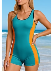 お買い得  ワンピースラッシュガード-女性用 ラッシュガード ワンピースサーフィンスーツ 水着 カラーブロッキング ジッパーを閉める 内蔵ブラ付き 取り外し式パッド UVサンプロテクション UPF50+ 超軽量(UL) ノースリーブ 長袖 スイムウェア ボディスーツ サーフィン カヌー ビーチ 夏