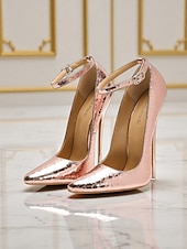 economico Pumps Classici-Scarpe con tacco a spillo da donna in vera pelle color oro con cinturino alla caviglia - lussuose scarpe con tacco alto e punta aguzza per feste, serate ed eventi da cocktail
