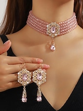 cheap Women's Necklace-Women's Champagne Gold Beaded Choker Set for Wedding or Evening Party