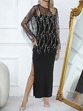 halpa Naisten puseropuvut-Naisten Hame setit Bolero toppi Pitkähihainen Pyöreä kaula-aukko Yhtenäinen väri Paljetti Tupsu Tyylikäs Aktiivinen Juhla Cocktailjuhla Juhla / cocktail Musta Kevät Normaali