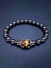 economico Gioielli da uomo-Bracciale da uomo in pietra naturale – design regolabile con perline e dettaglio a corona, disponibile in più colori, perfetto per l'abbigliamento casual e per le occasioni speciali