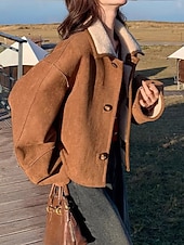 halpa Talvitakit-Naisten Talvitakki Rento takki Mukava Hengittävä Napit Vapaa-aika Tavallinen Loma Katu Kausaliteetti Arki-asut Yksirivinen Lyhyt Sänkyjen avaus Loose Fit Pitkähihainen Päällysvaatteet Kahvi Kevät