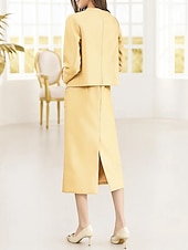 preiswerte Teelänge-Schlauchkleid Tee-Länge Cocktailkleid Langarm Rundhalsausschnitt Elegant Vintage Party Spandex Polyester Brautmutterkleid mit Perlenstickerei