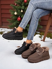 billiga Snö- och vinterstövlar-damkaffefärgade quiltade vinterkorta stövlar – varma slip-on pufferstövlar med foder i fuskpäls och rem för utomhusbruk i snö och vardagsbruk