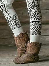  Damen Leggings Gemütliche Leggings Urlaub Vintage Ethno-Stil Knöchellang Hohe Taille Grafik Drucken Bequem Dehnbar Lässig Täglich Urlaub Weiß Frühling Herbst Winter Schmale Passform