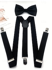 billiga Bröllop ACC-Herrset med hängslen och fluga i polyester, flera färger, perfekt för jul och formella evenemang